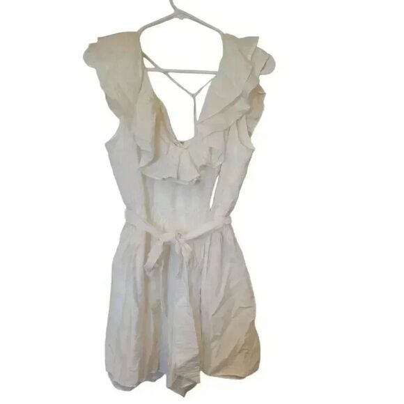 Do + Be Women's White Poly Ruffles Lined Bella Shorts Romper NEW - Picture 3 of 11